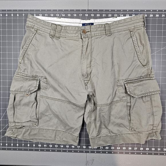 Polo Ralph Lauren Cargo Shorts 40x9 Beige Relaxed Loose Fit Y2K Preppy Utility - Picture 1 of 16